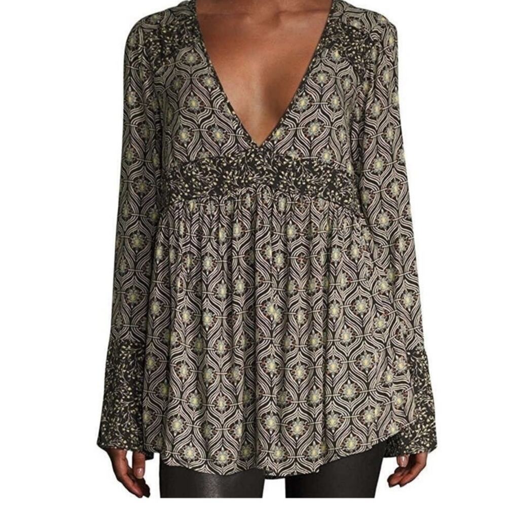 Free People Rollin Hills Bell Sleeve Bohemian Top Shirt Medium